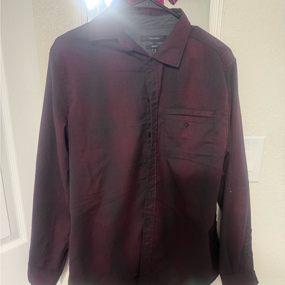Zara Men's Burgundy Button-Up Shirt